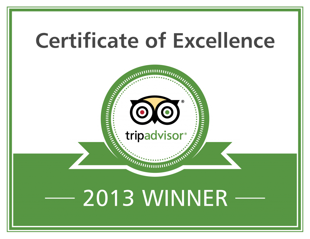 Trip Advisor Reviews - Certificate of Excellence 2013